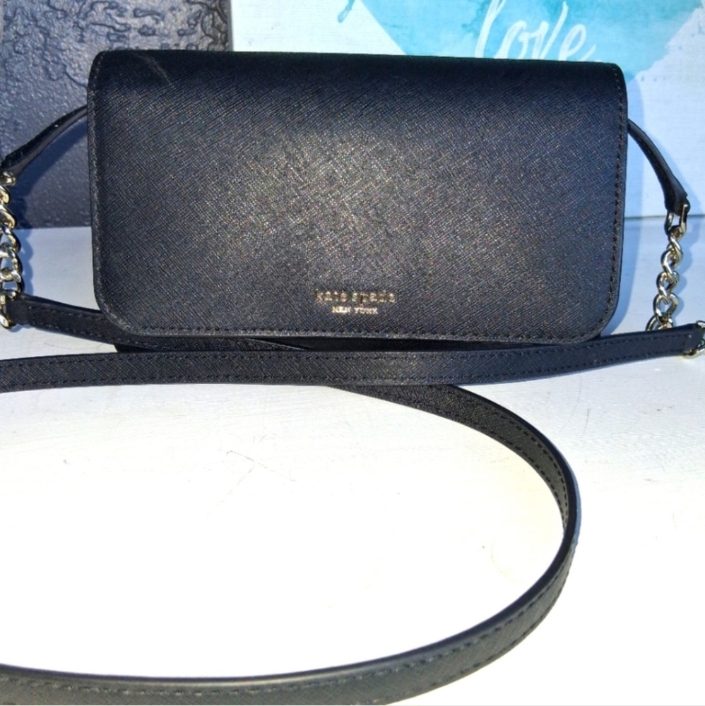 Kate Spade New York Black Pebbled Leather Crossbody Shoulder Bag Purse
